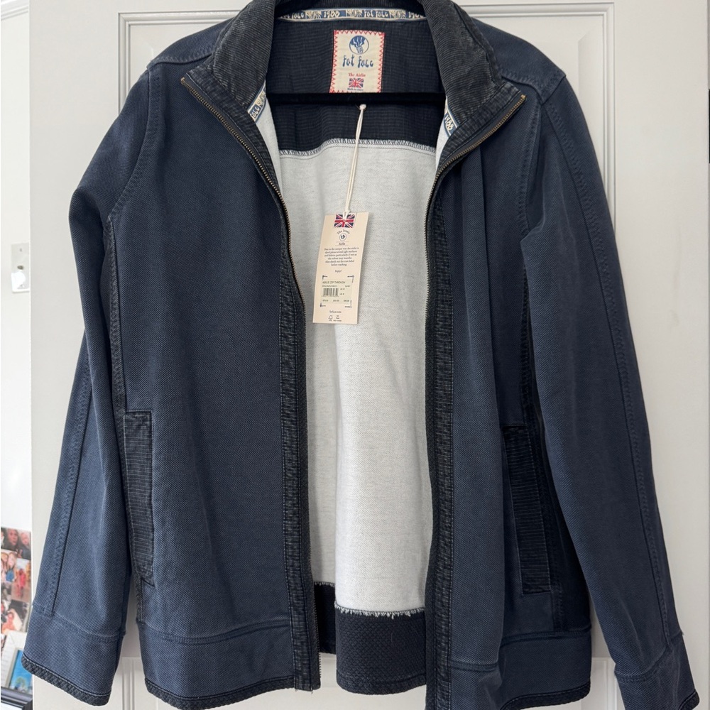 FatFace Navy Blue Zip-Front Jean Jacket with Contrast Trim